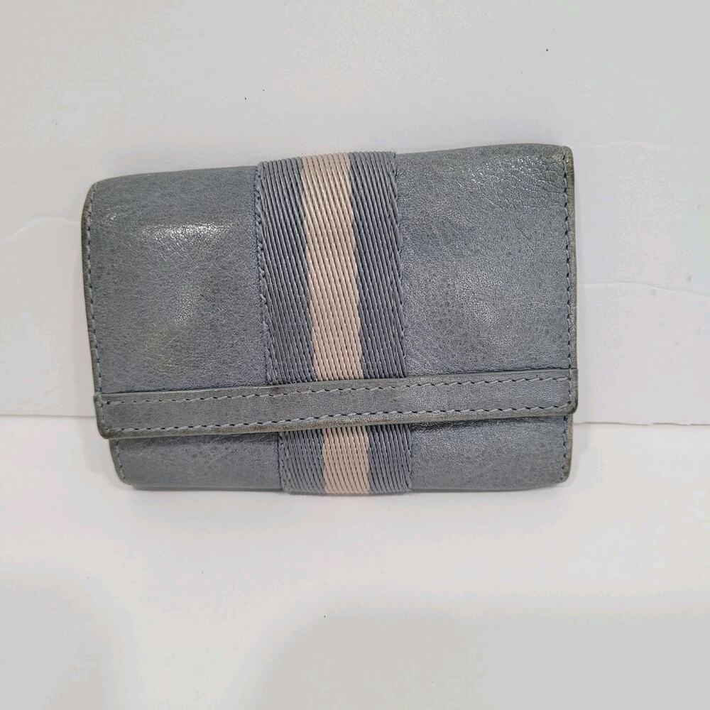 Bally Switzerland Key Wallet Blue Small Leather Case Striped Charm Unisex